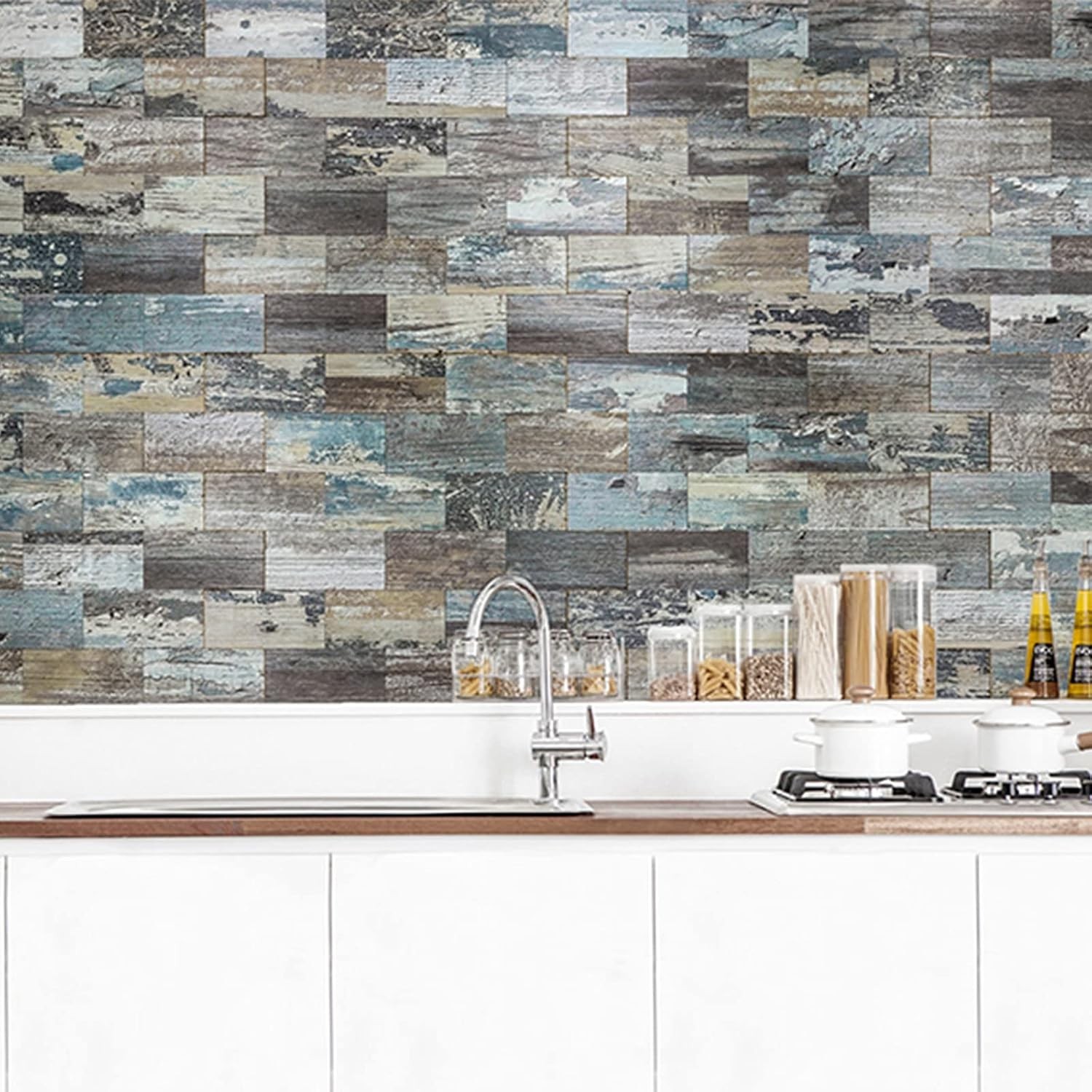 Peel and Stick Wall Panels Green Wood Argyle 5 Sheets Waterproof DIY Backsplash