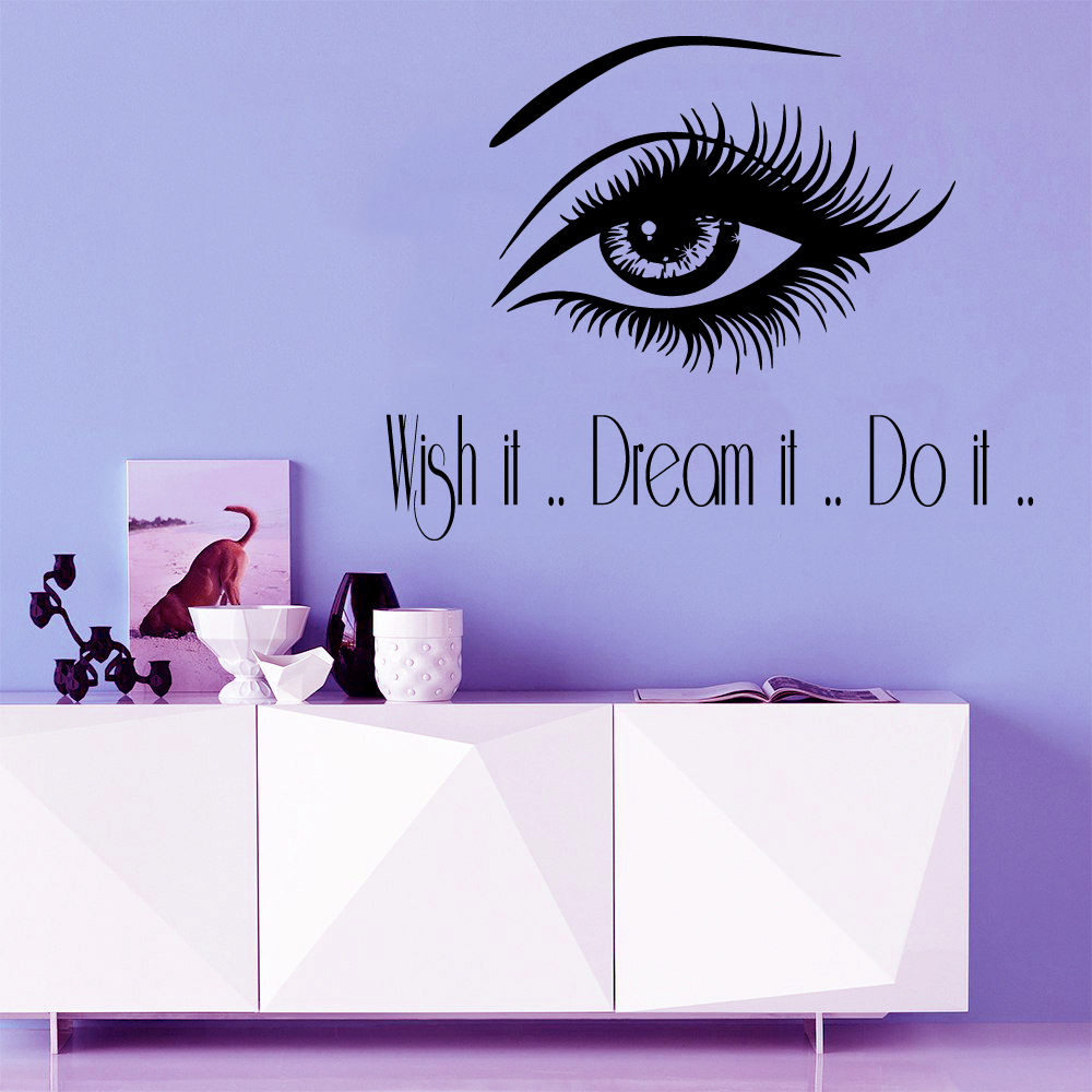Make Up Wall Decal Quote Wish It Dream It Do It Eye Vinyl Sticker Art Decor M985