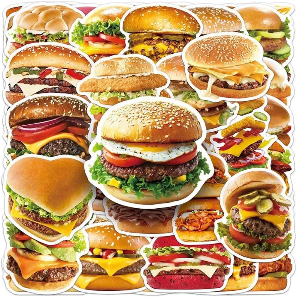 Hamburger Stickers |50Pcs Burger Waterproof Vinyl Decals | Removable Reusable…