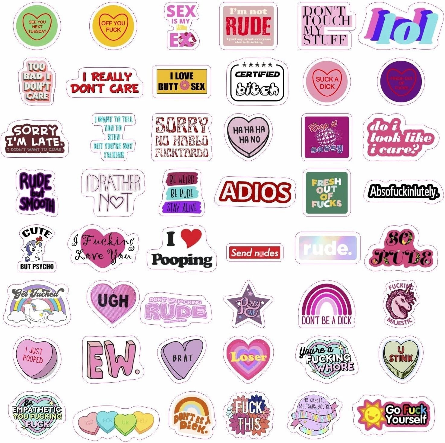 Crude Humor Sticker Set: 100 High-Quality Vinyl Stickers for Personalizing
