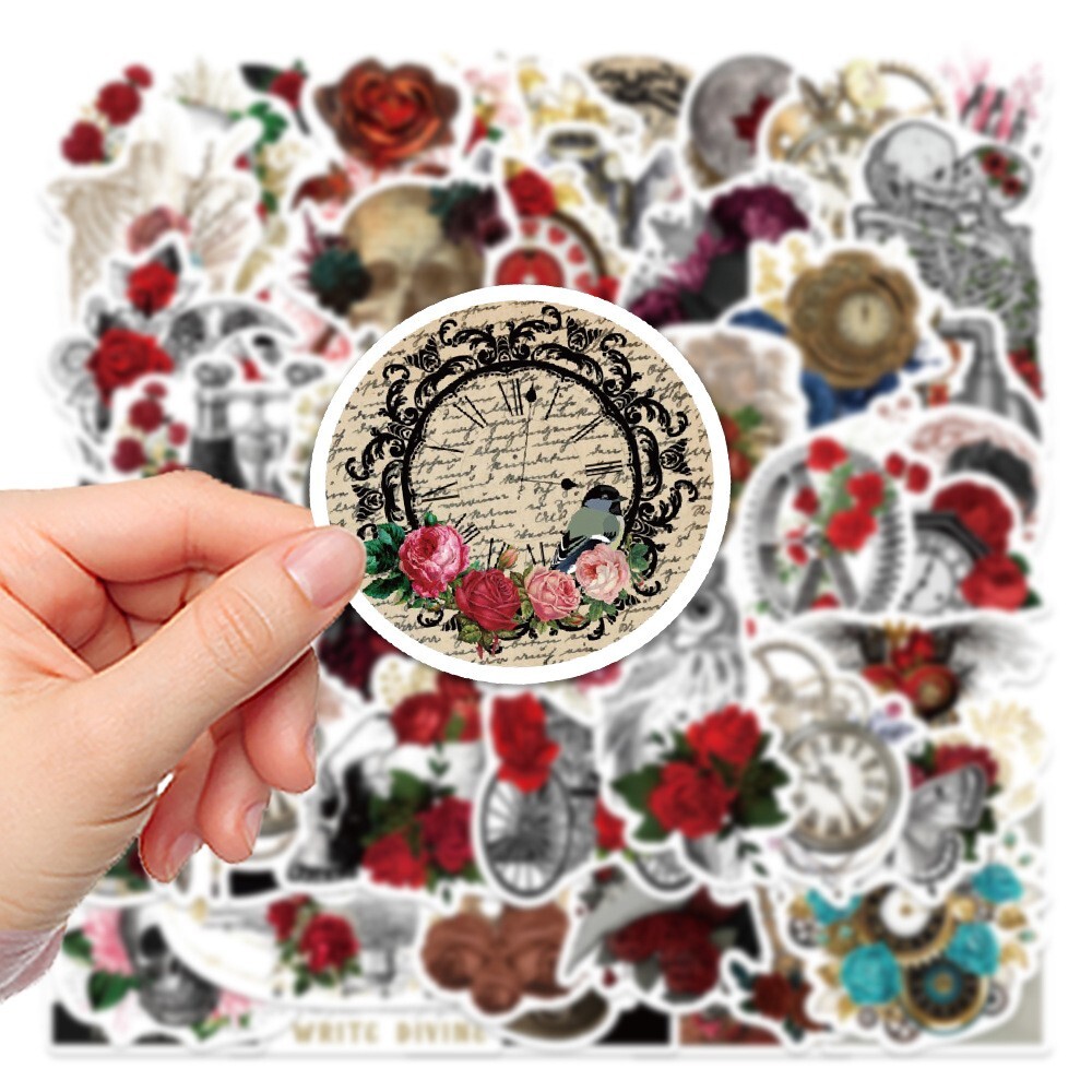 50pcs RETRO ROSE Vintage Stickers, Aesthetic Clock Furniture Owl Flowers, #222
