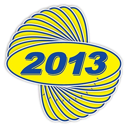 Versa Tags Oval Model Year Car Dealer Window Stickers Proudly 2013 Blue/Yellow