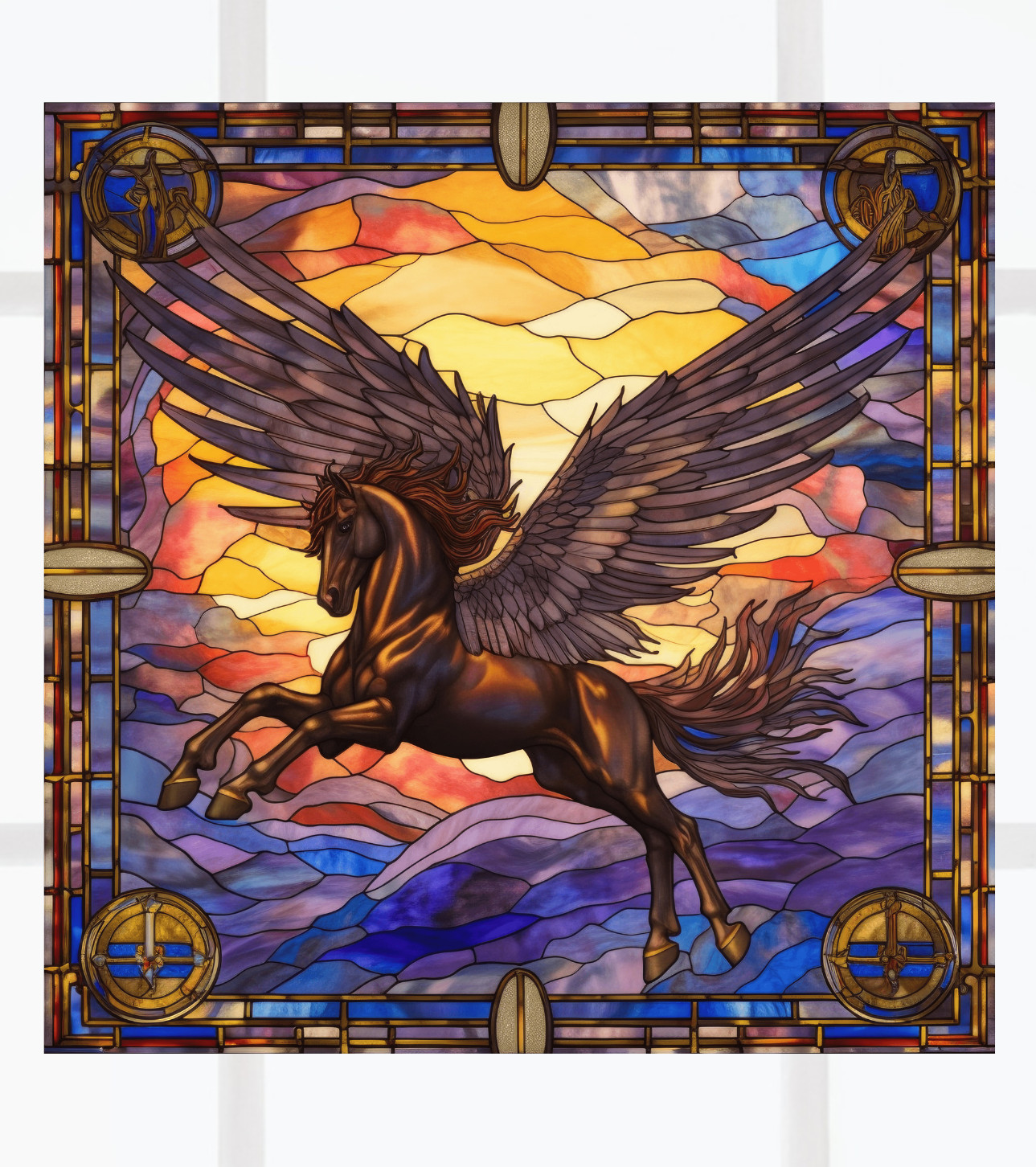 Pegasus Horse Faux Stained-Glass WINDOW CLING Size 8" Vinyl
