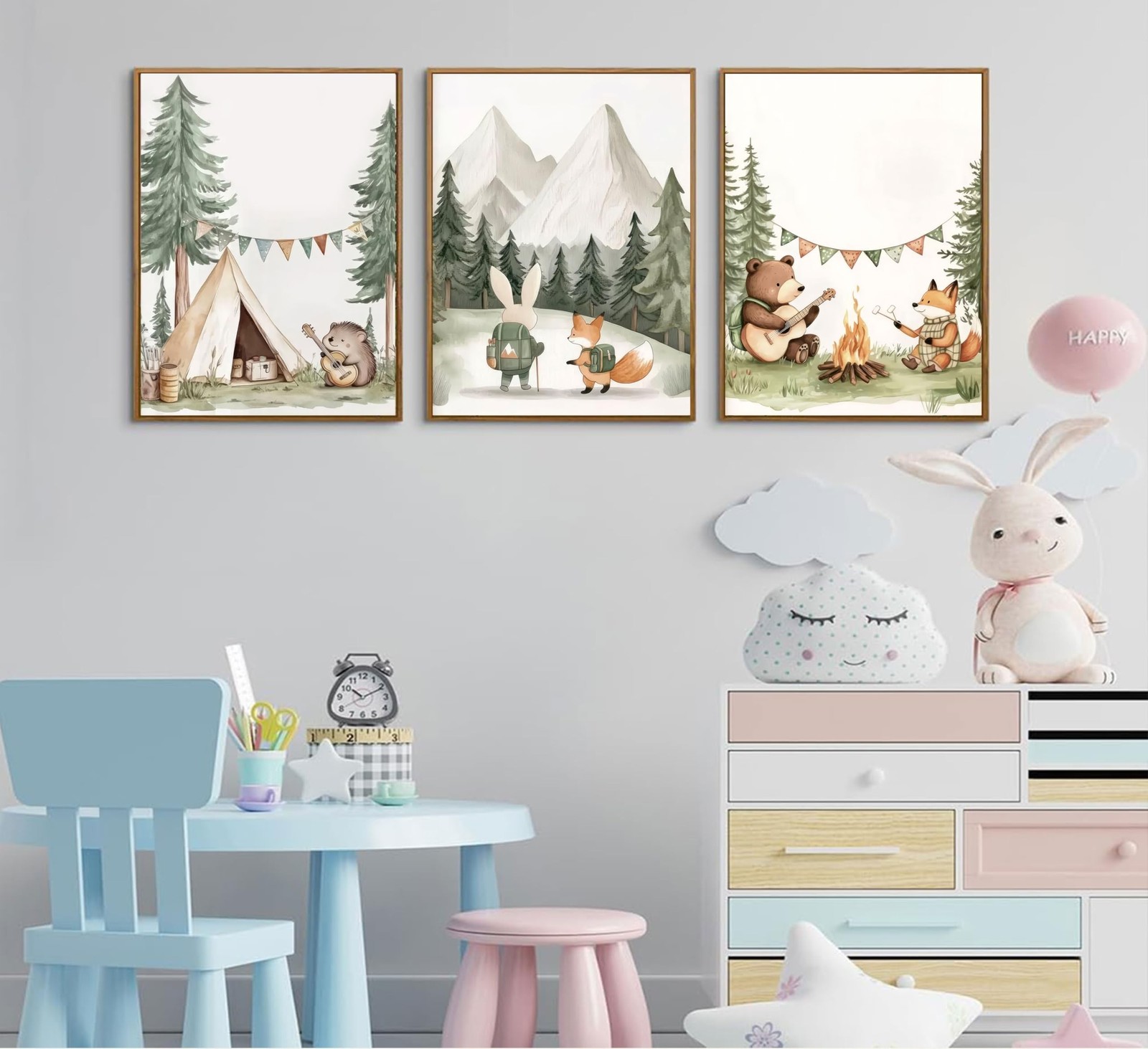 3Pcs Woodland Animal Nursery Wall Art Safari Animal Camping Canvas Painting F…