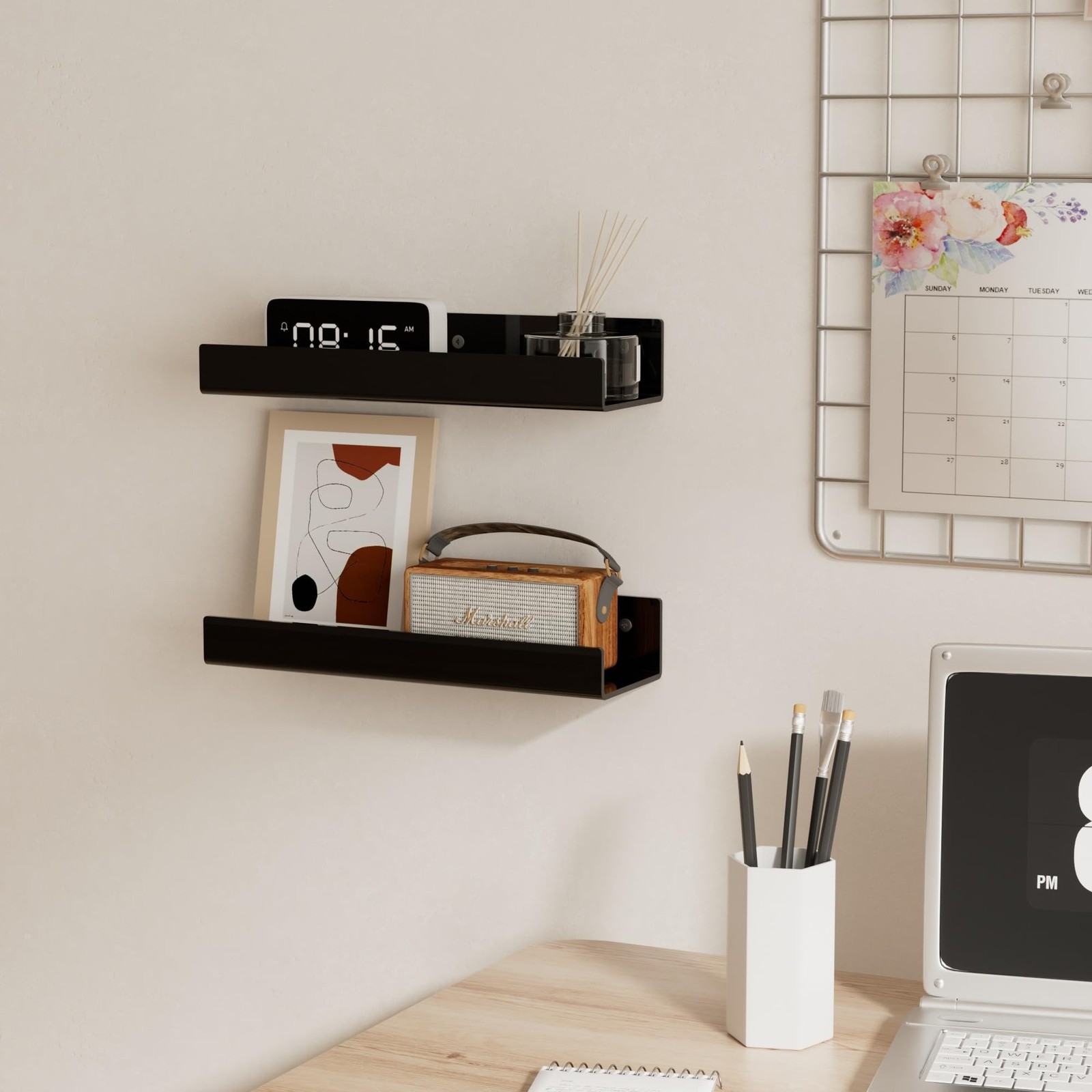 12 Inches Black Acrylic Wall Shelf for Home, 2 Pack, Acrylic Organizer Shelve…