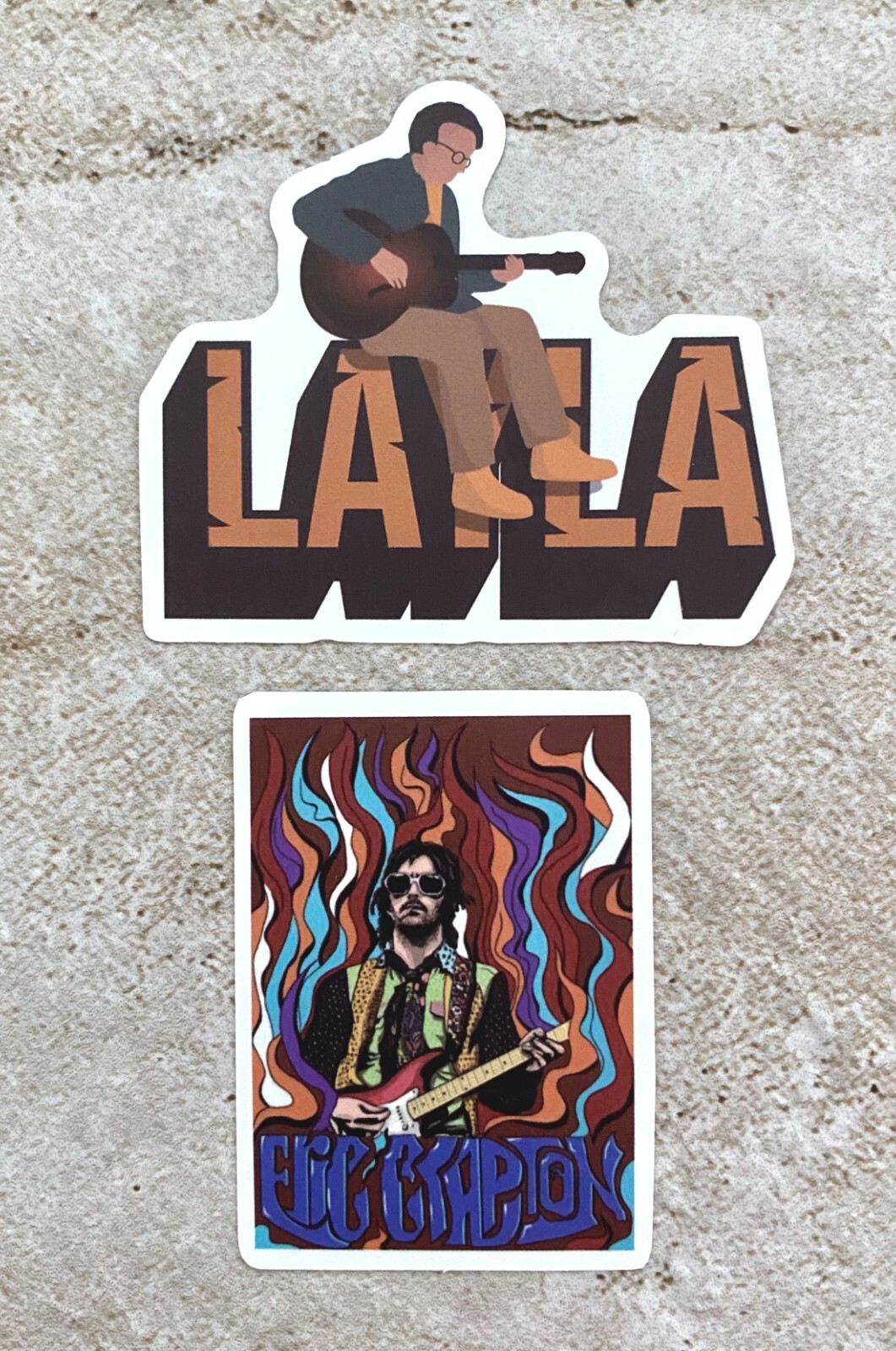 Eric Clapton Lot of 2 SMALL Vinyl Stickers, Layla, Mailed USPS Envelope