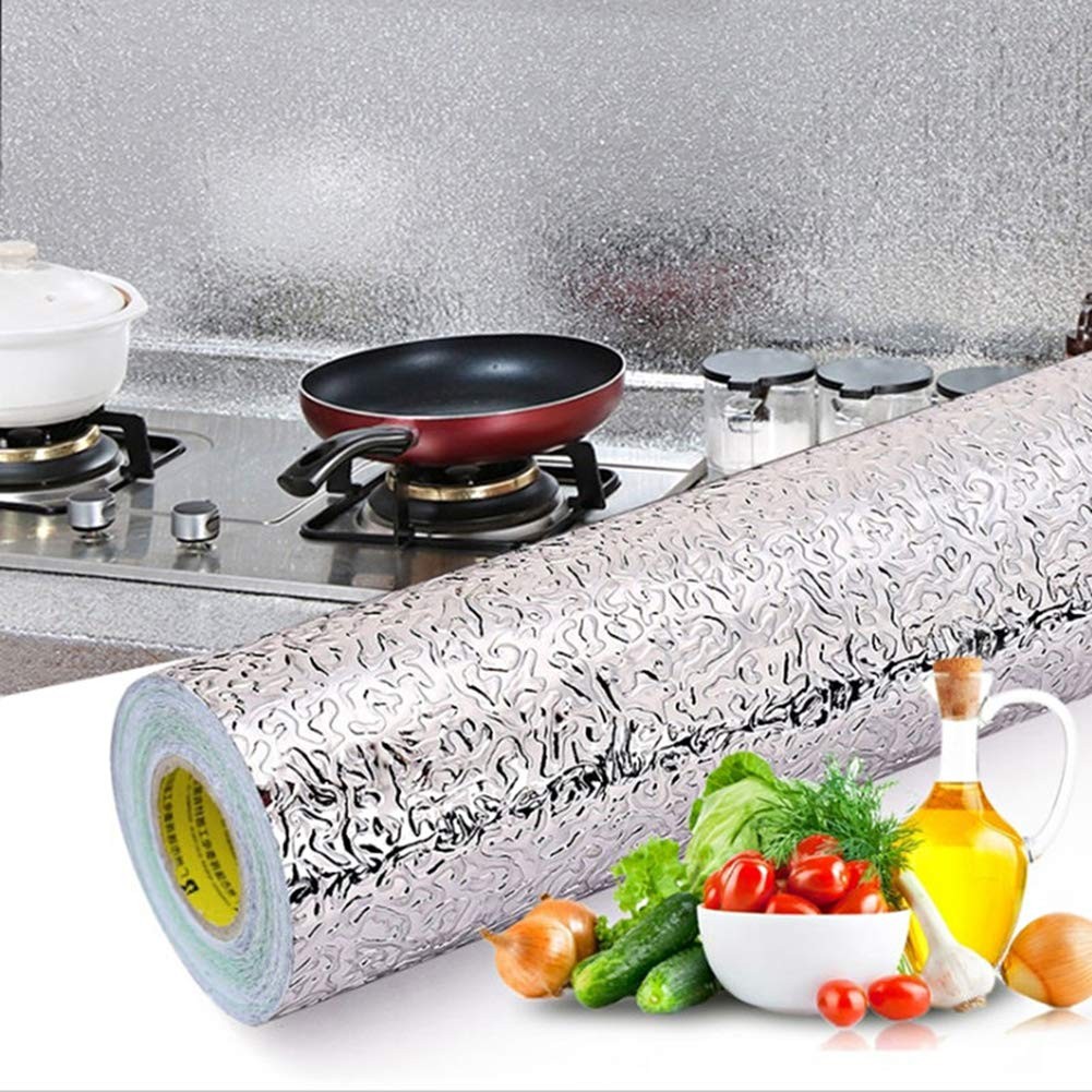 Silver Aluminum Foil Contact Paper Kitchen Backsplash 15.8×78.8 Inch