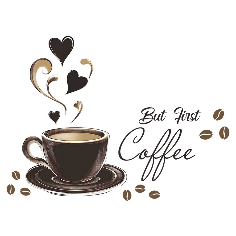 Contemporary Coffee Cup Wall Decal for Enhancing Kitchen or Office Walls