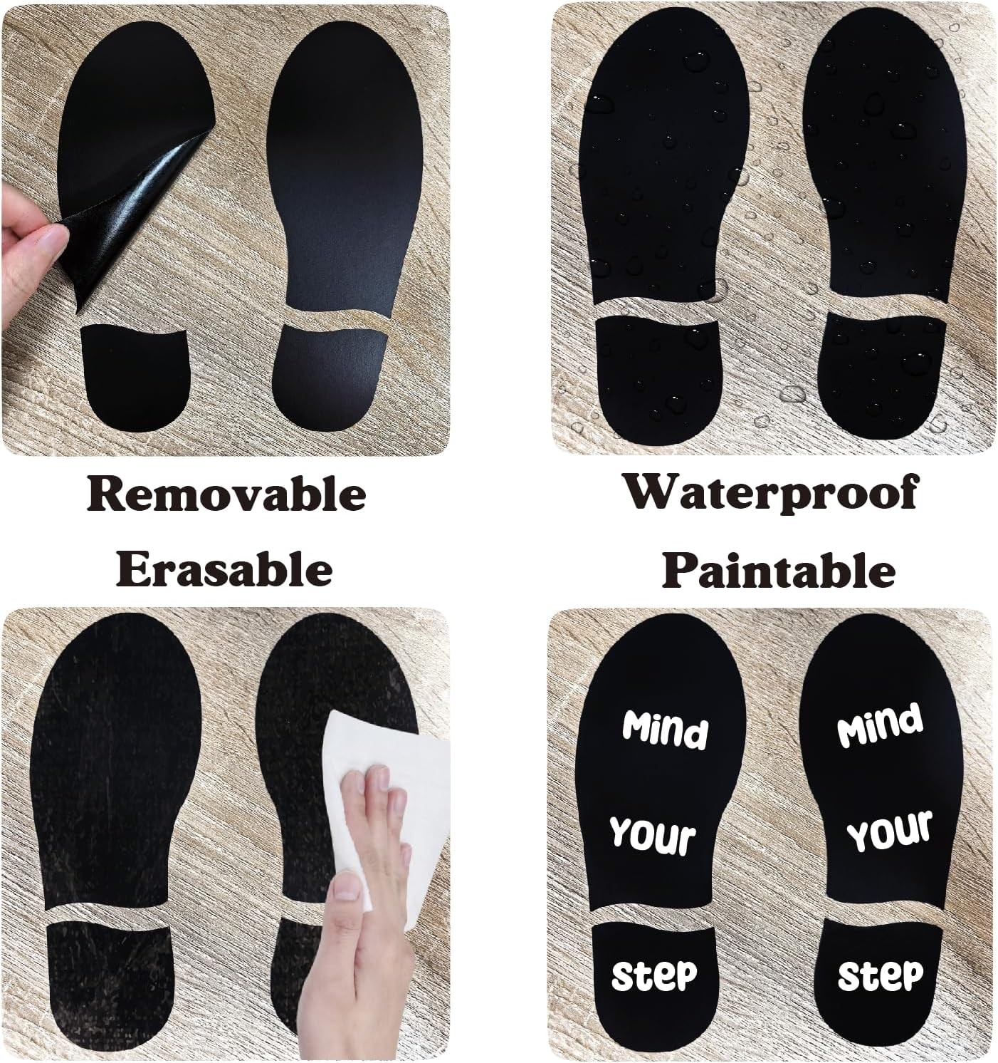 25 sets of 50 black footprint stickers Foot spacing marker wall decals