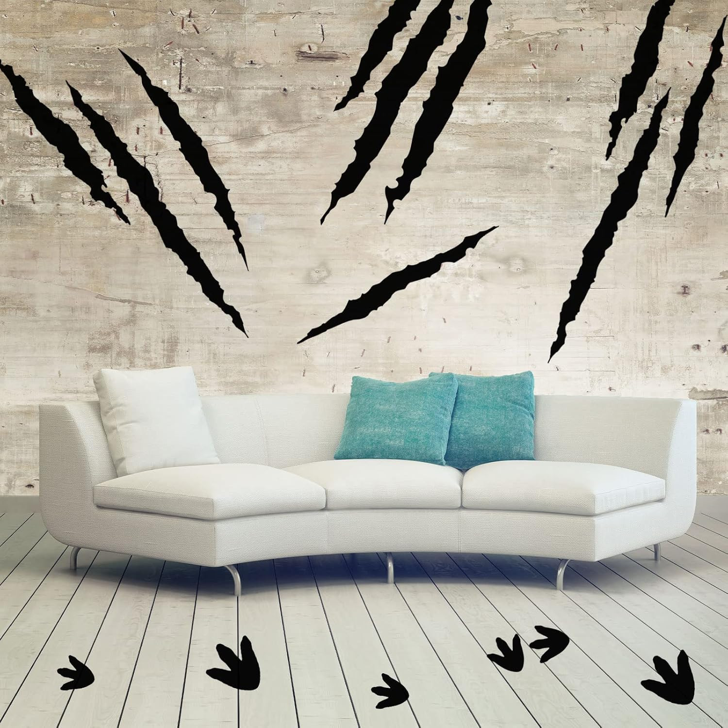 78 Pcs Dinosaur Footprints Floor Decals Black Ripped Scratches Vinyl Sticker Rem