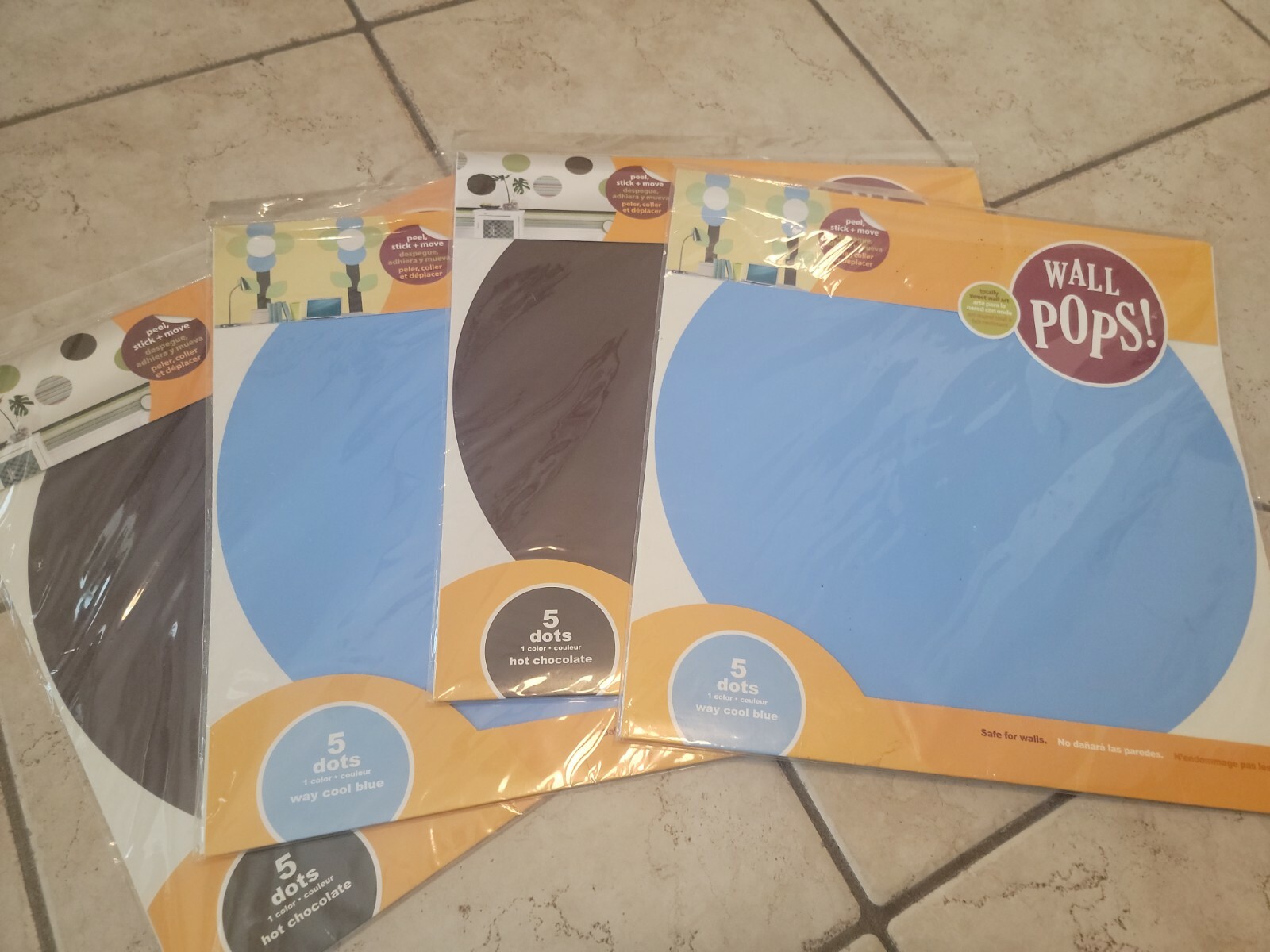 Brewster Wall Pops! 5 Dots 1 Color Stylin (2)Brown & (2)Blue 13” circles (5/pkg)