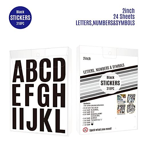 24 Sheets 2 Inch Self Adhesive Letters Stick on Vinyl Letters Capital Black