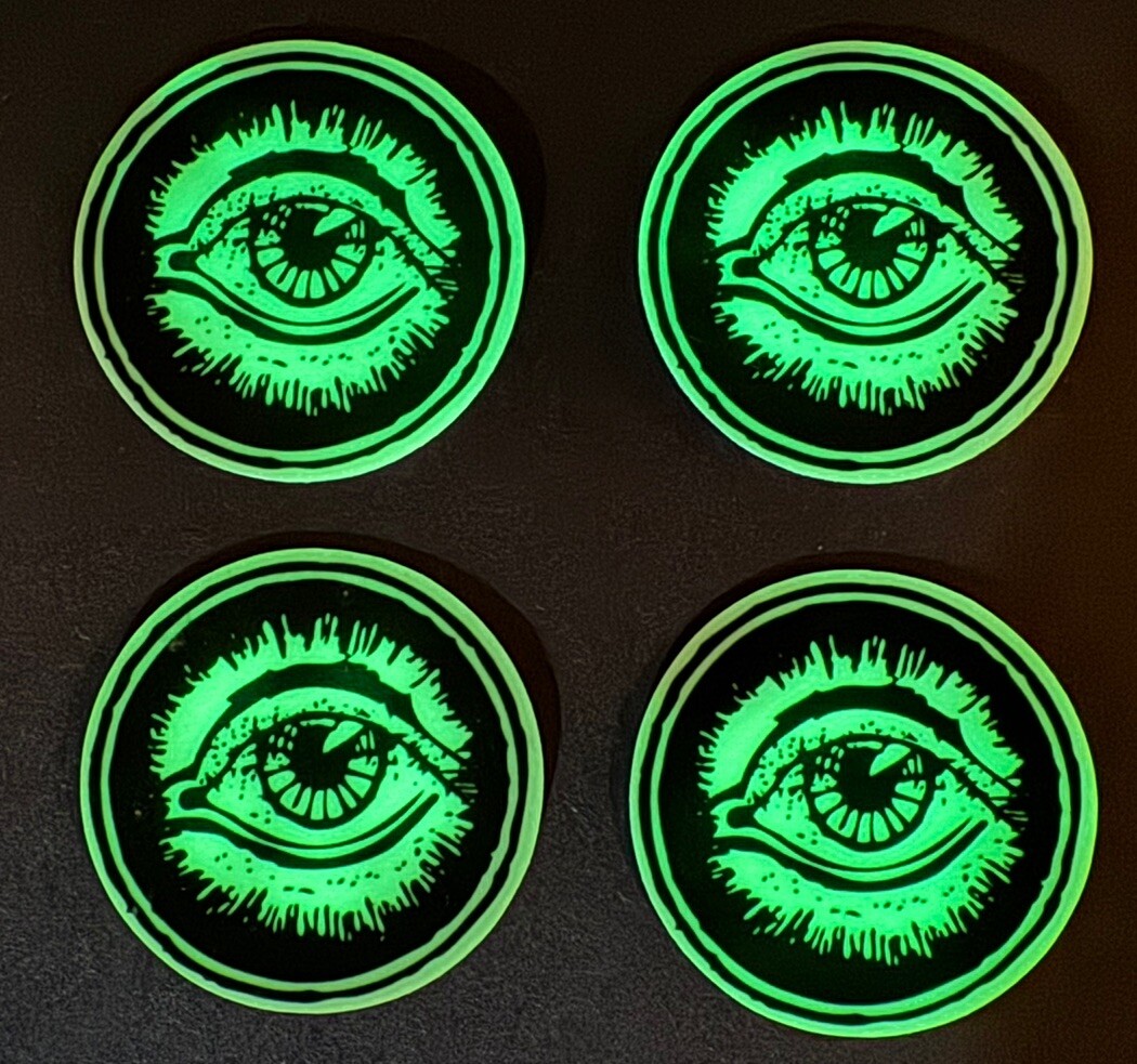GLOW In The dark Vinyl Eyeball Stickers 2” Set Of 4 Illuminati
