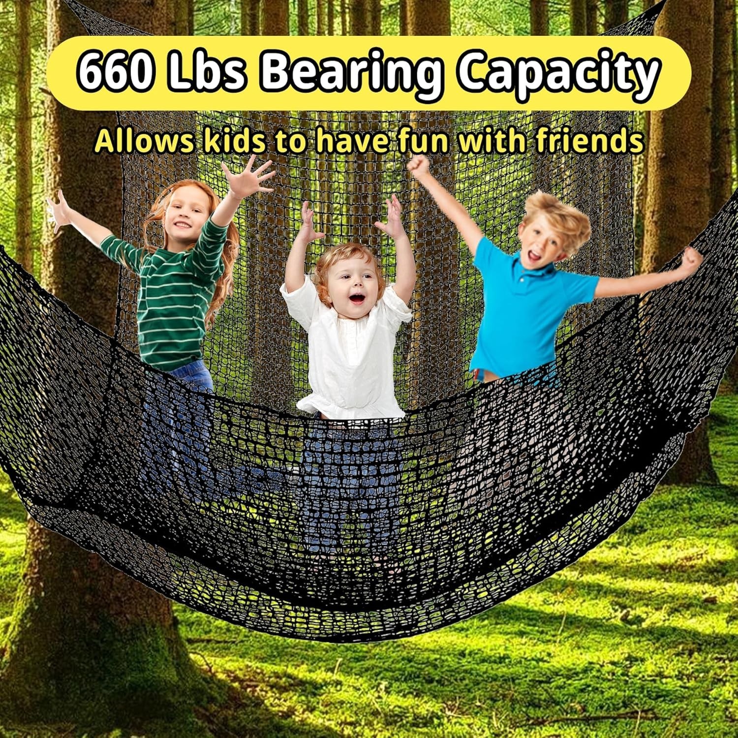 9.8' x 9.8' Climbing Cargo Net – Double Layer Playground Safety Net for Kids