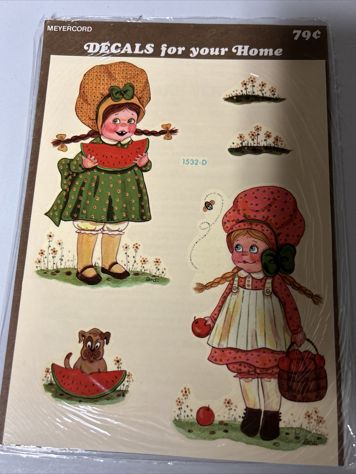 Vintage 1970's Decals Retro Scarecrows Girl In Rocking Chair Bonnet Pinafore