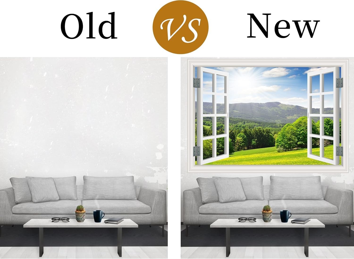Faux Window Wall Mural – Landscape Stick and Peel Decor, 16×24 for Bright Spaces