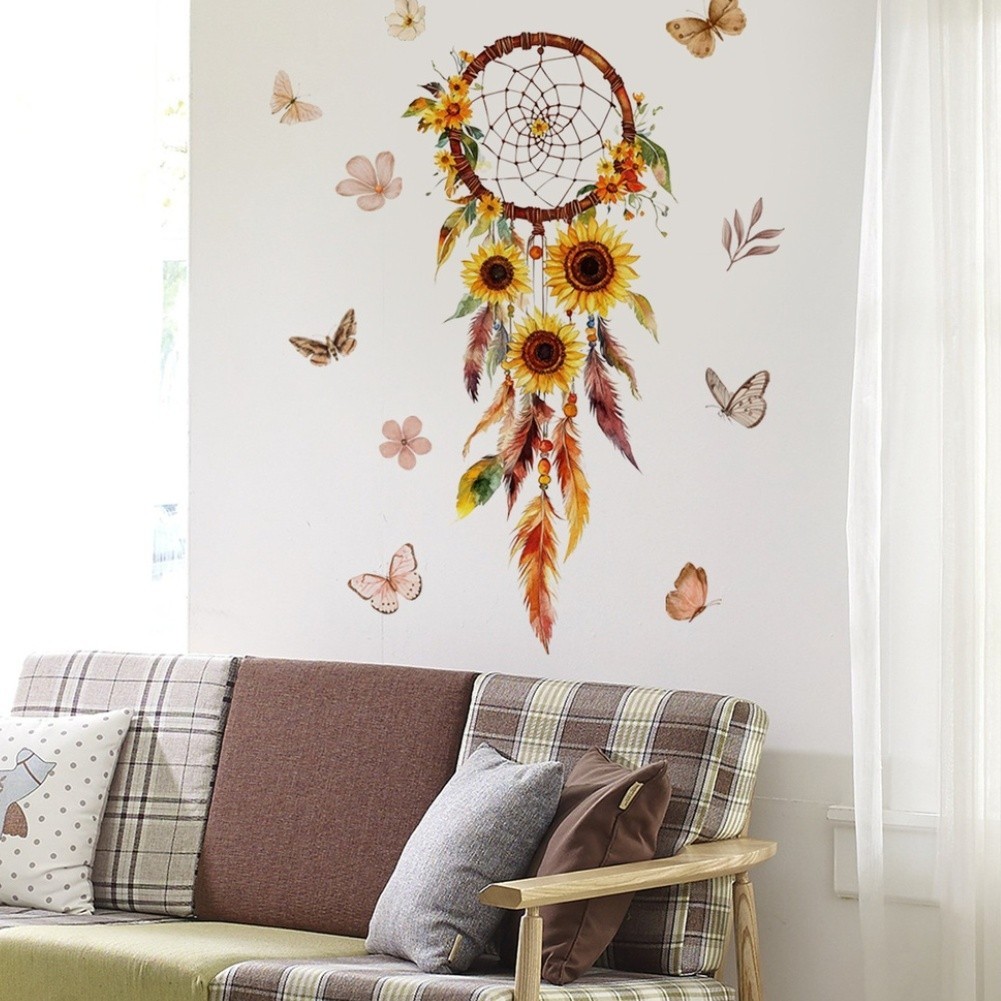 Minimalist Sunflower Dreamcatcher Wall Sticker PVC Decor 11.81×23.62in
