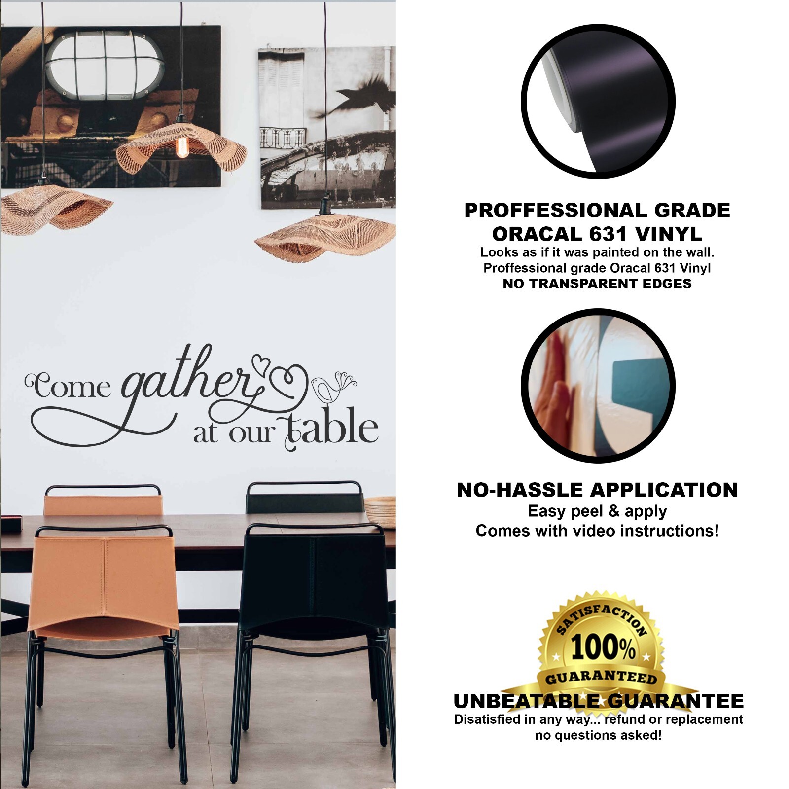 Come Gather at Our Table Wall Decal Sticker Dining Room Decor Family Quote Vinyl