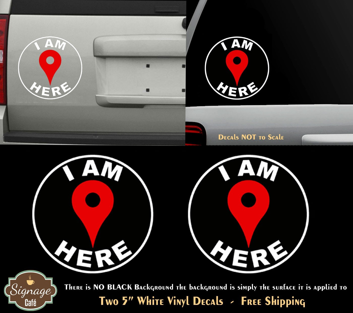 I Am Here Funny Map Icon Two 5" White Vinyl Decals Vehicle Any Flat Surface