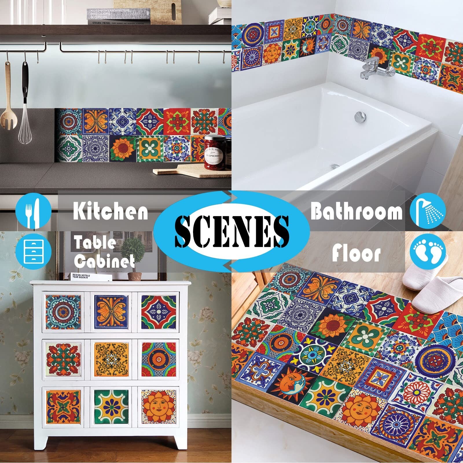Tile Stickers Wall Decor Bathroom Kitchen Wall Sticker Waterproof PVC Decorat…