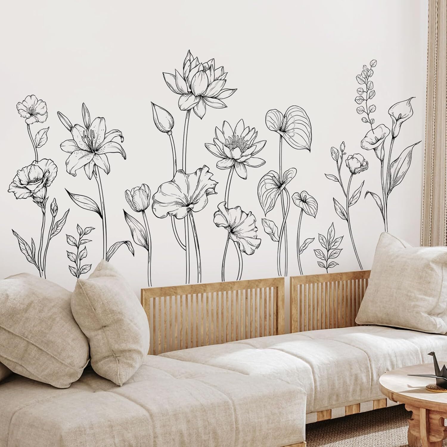 Large Black and White Flower Wall Decals Simple Modern Multi-colored