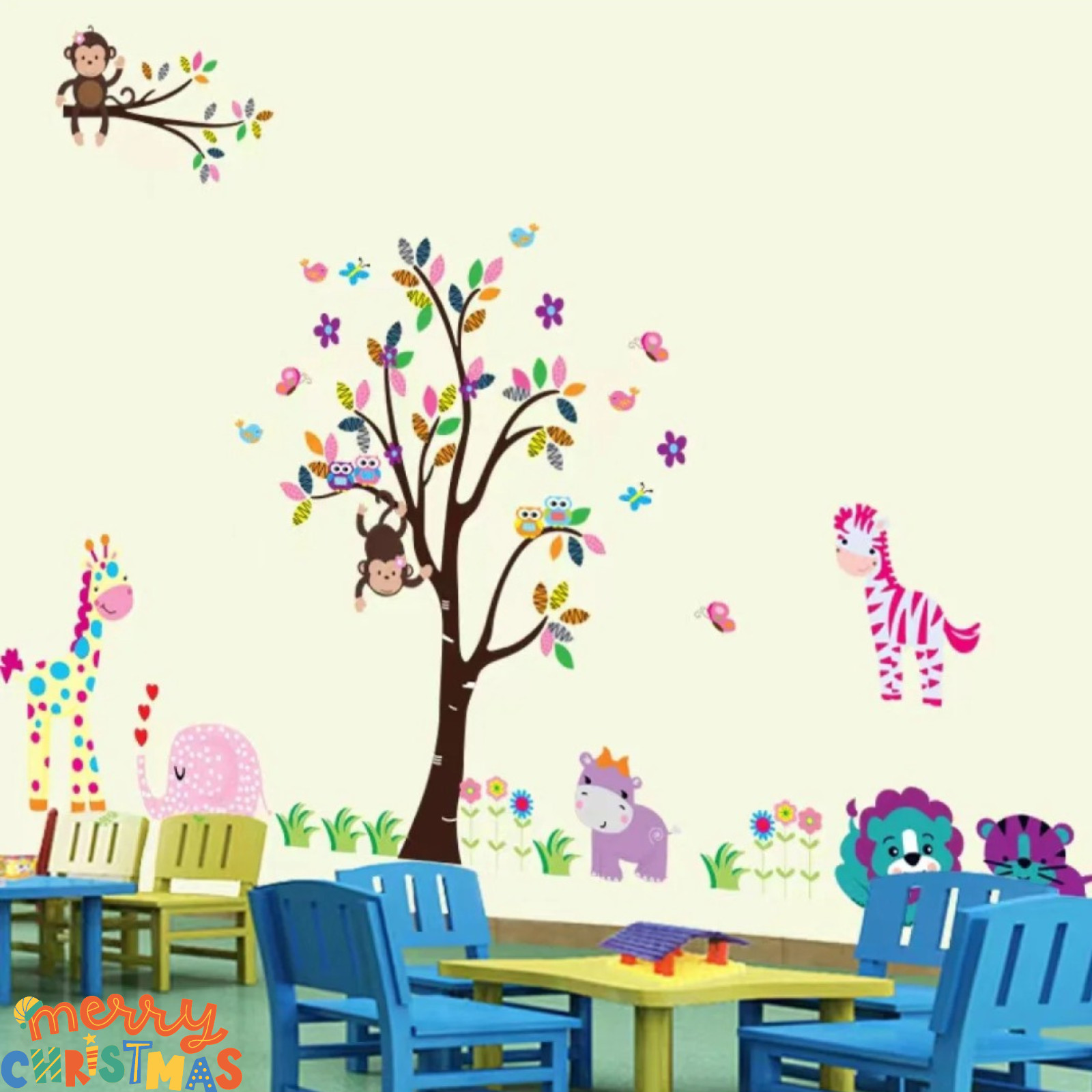 Multi Color Animals Giraffe Animals Theme Wall Art Decal Sticker Decoration for