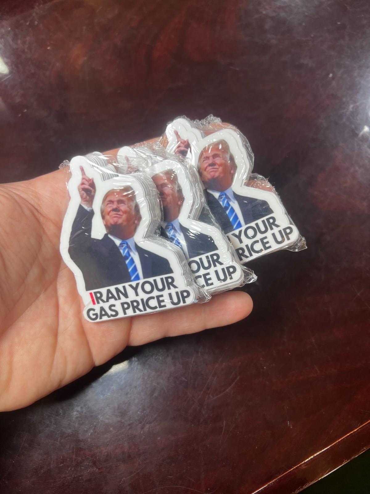 100 Trump Stickers "IRAN YOUR GAS PRICE UP" Gas Pump Waterproof Vinyl NEW 1.5"