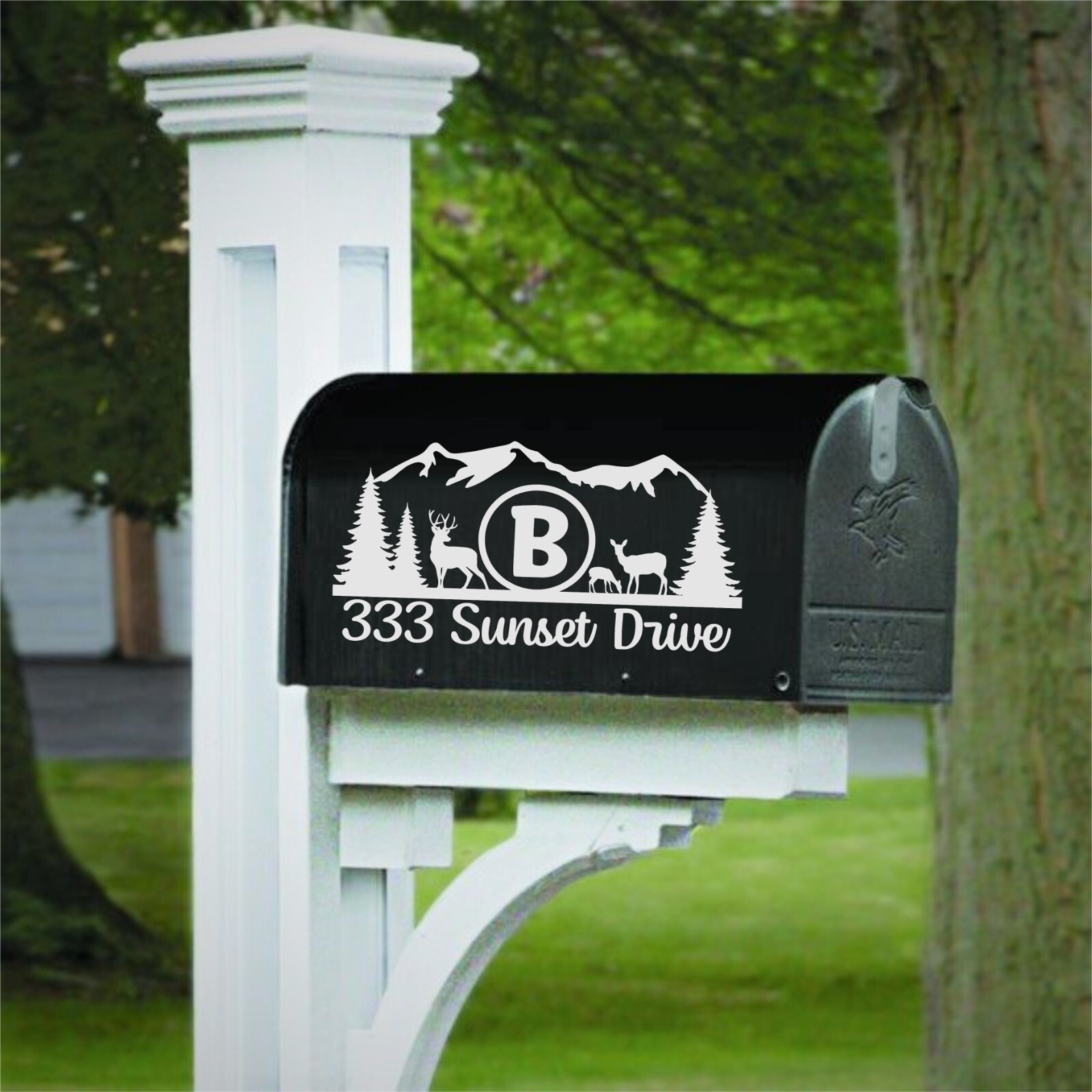 Set of 2 Deer Family with Trees & Mountain Outdoor Scene Decals for Mailbox