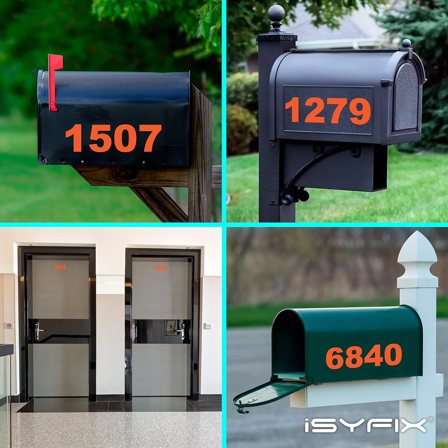 UV Resistant Orange Numbers Decals – 4 Inch, 2 Sets