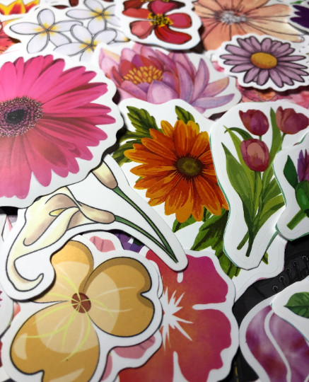 10 bold color Flower sticker set, flower scrapbooking, flower decal, flower gift