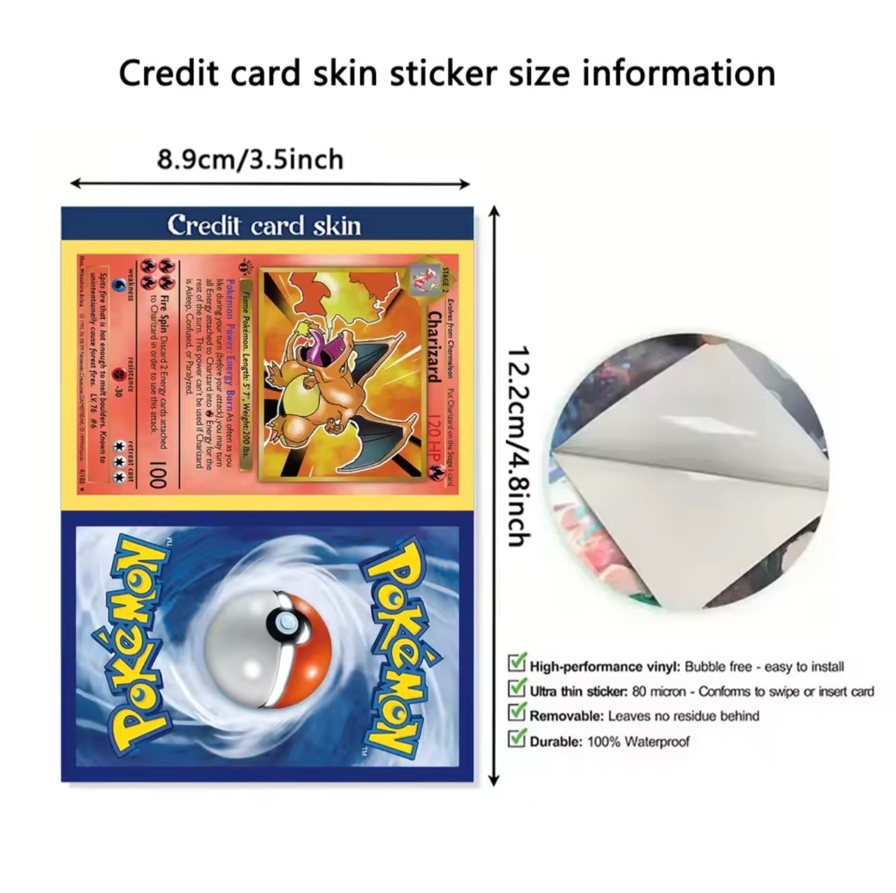 Pokemon Star laser Credit Card Skin Cover / Decal Small chip Die-Cut Sticker