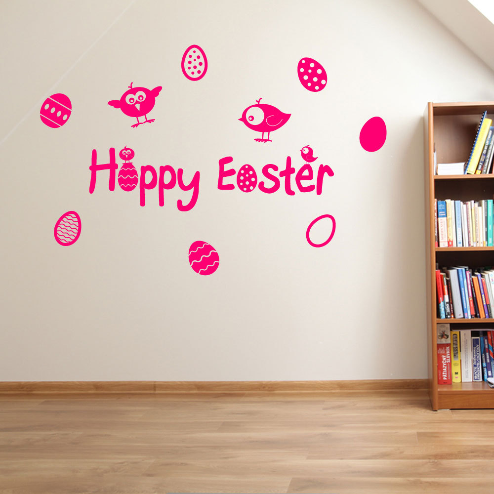 Happy Easter Chicks Birds Eggs Display Vinyl Window & Wall Decals Stickers A147