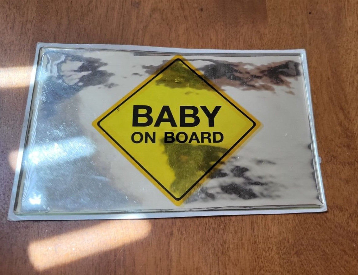 Baby on Board Domed Reflective Polyurethane Sticker 6×4 Inches Chrome and Yellow