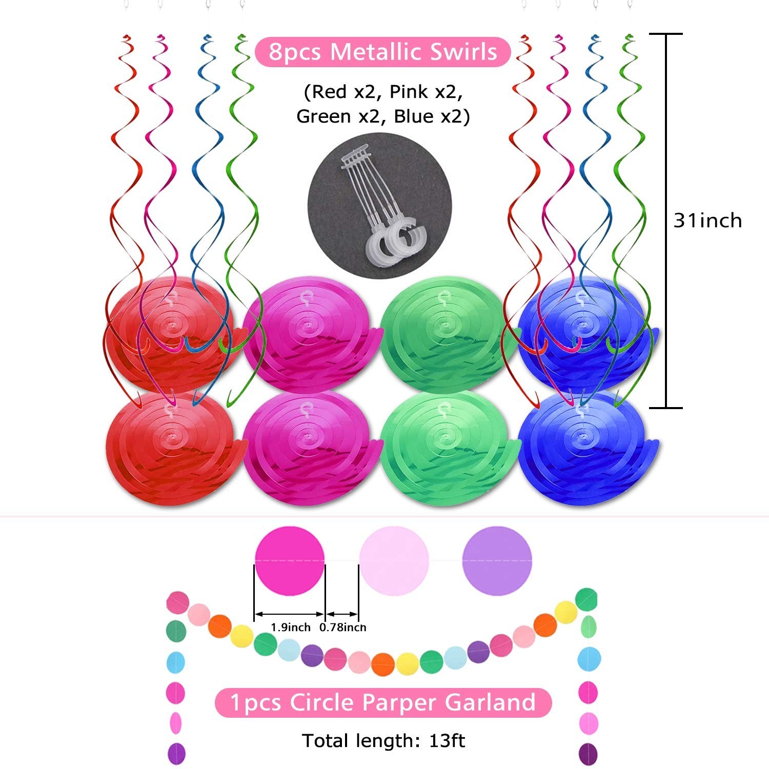 Happy Birthday Banner, Rainbow Birthday Banner, 6 Honeycomb Balls, 8 Metallic…