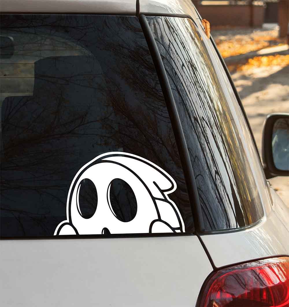 Shy Guy Peeker Decal – Cut Vinyl Mario Sticker | White, Black, Red, Blue, Gray
