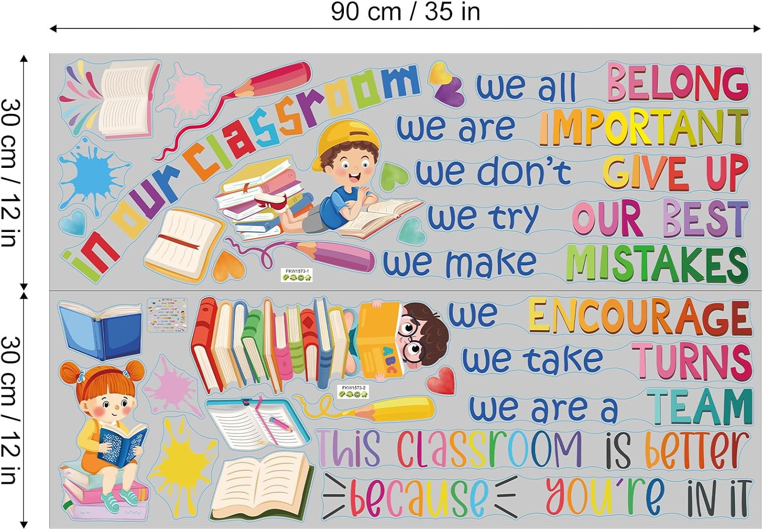 Vibrant Inspirational Quotes Wall Decals, Creative Kids Books Positive Saying Wa