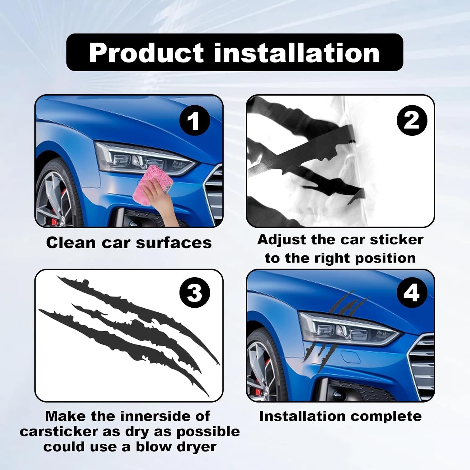 1 Full Set Monster Claw Sticker for Car Hood Decal 1 Set, Car Decals Claw Mark