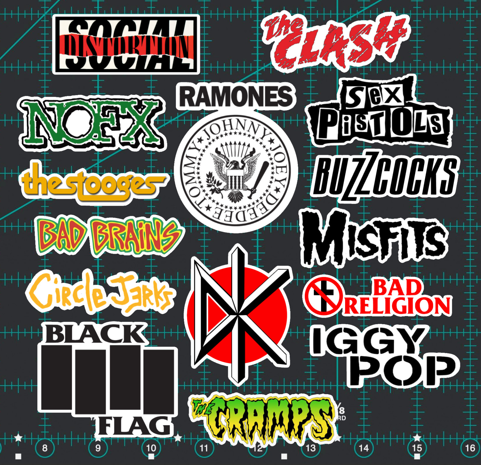 15 Punk Rock Band Logo Stickers -Clear, Holographic, or White – Ramones Clash