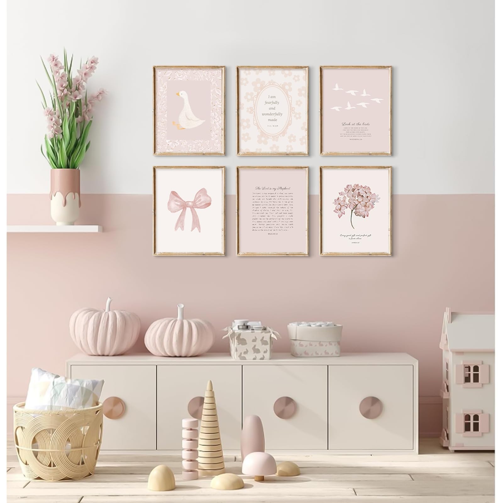 Lhoiplme Nursery Christian Wall Art Bible Verse Prints Pink Girl Nursery Room…