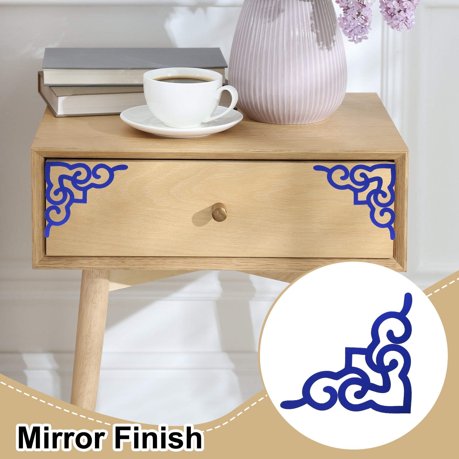 2 Pcs Hollow Mirror Wall Stickers (Dark Blue, 7.9 x 7.9")
