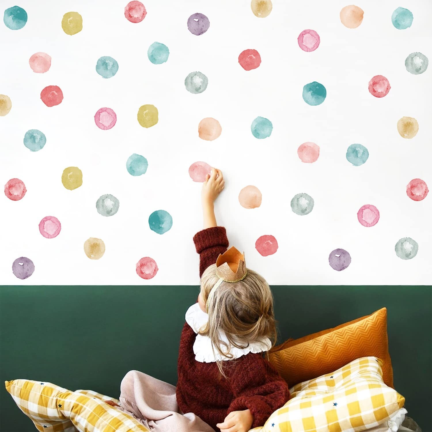 Polka Dot Wall Decals Removable Watercolor Colorful Wall Sticker for Kids Bab…