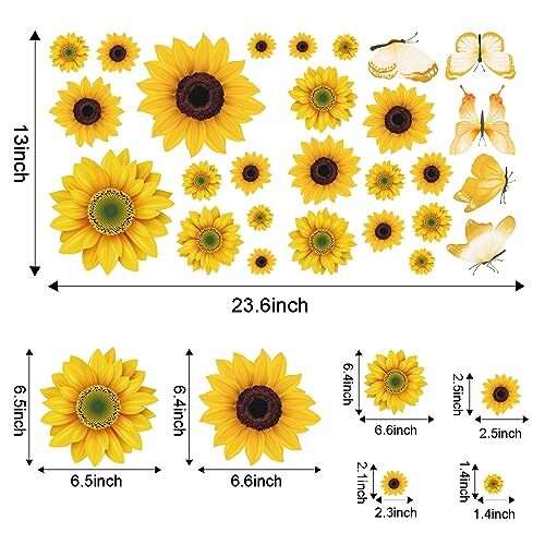 Peel and Stick Wall Decals | Decorations for Bedroom Kitchen Sunflower