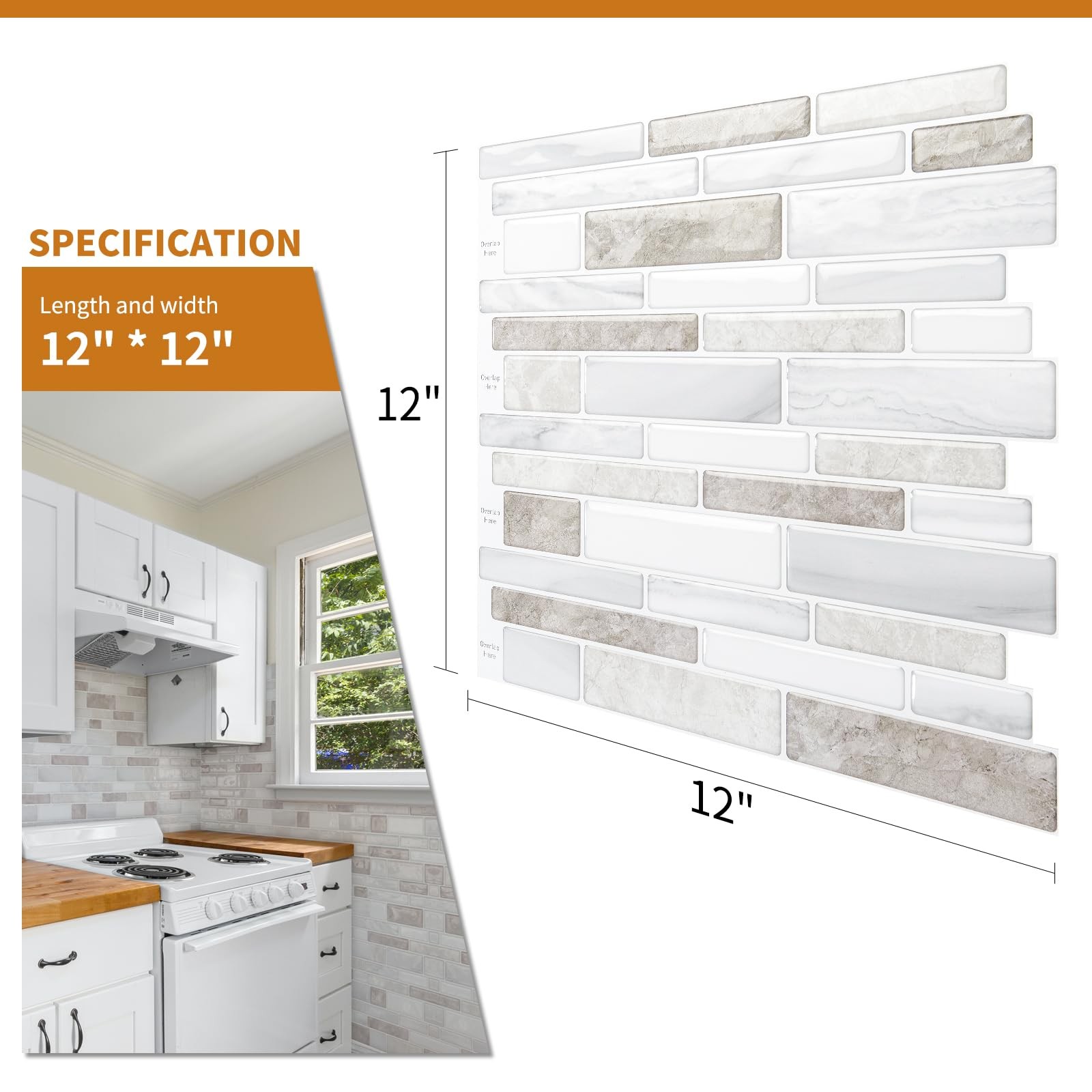 WOWSTAR 10 Sheet Marble Peel and Stick Backsplash for Kitchen,Self-Adhesive T…