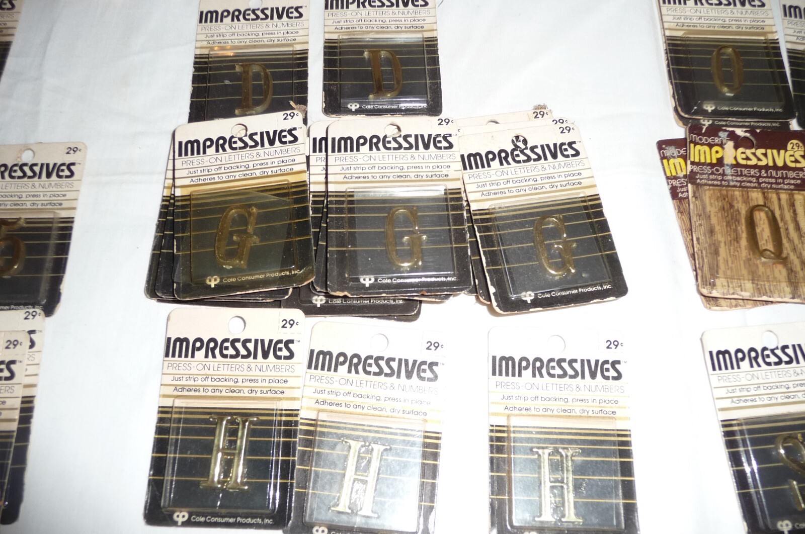 Lot 102 NEW VTG 80’s Moderne Impressives Press-on letters & numbers GOLD Brass