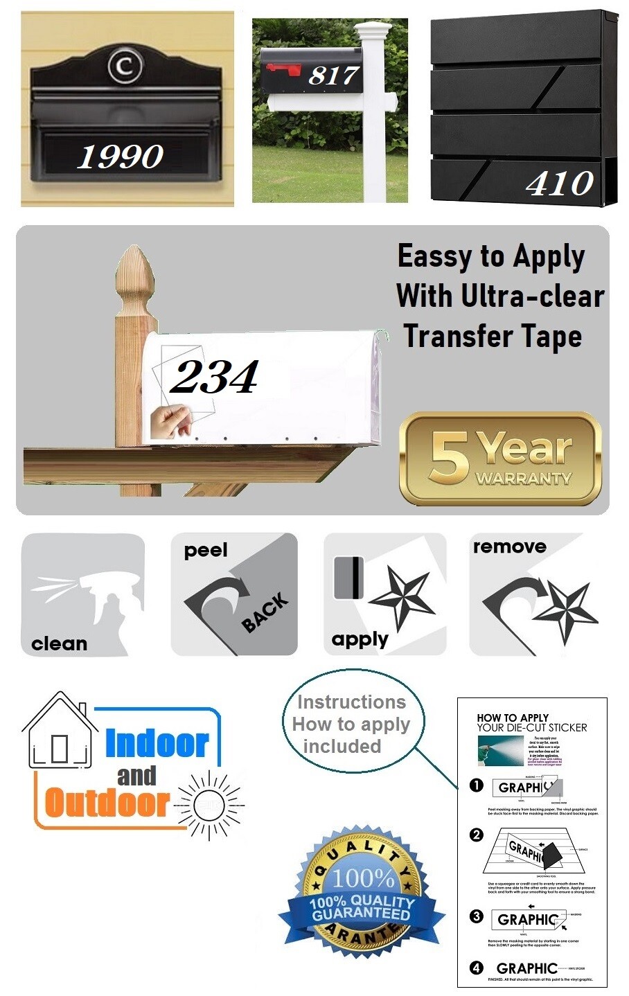 Mailbox Address Numbers Decal Sticker Window Door Wall Sign, CENTURY ITALIC