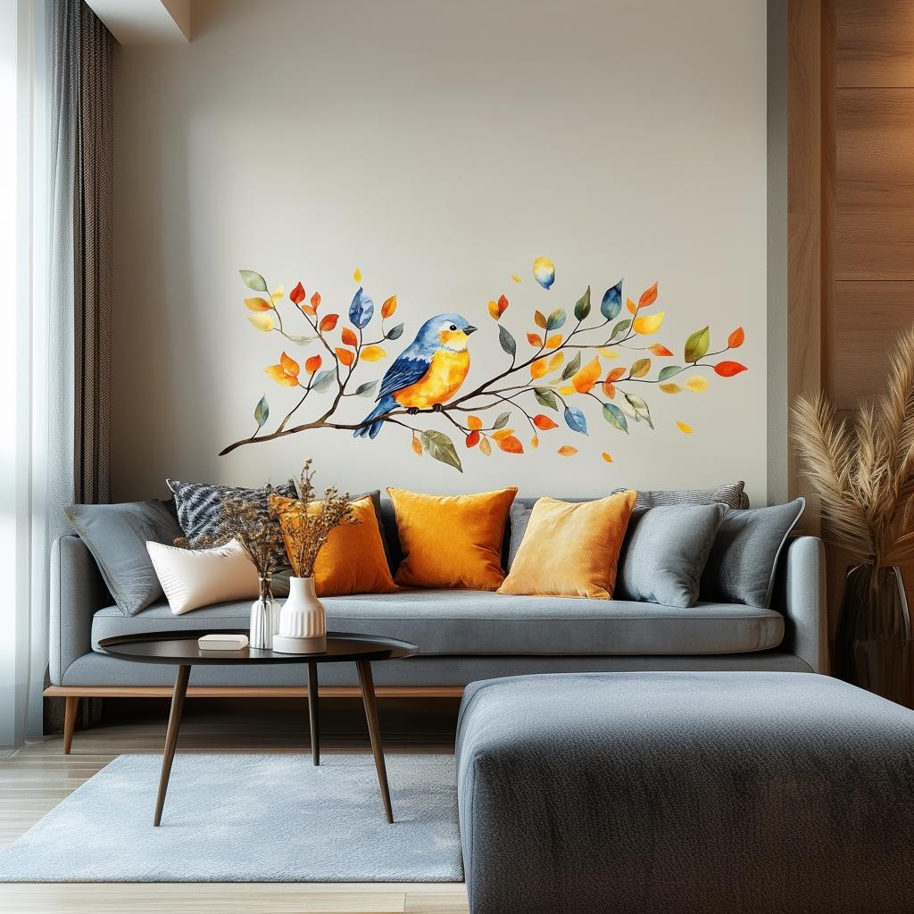 Bird on Branch Wall Decal | Watercolor Vinyl Sticker