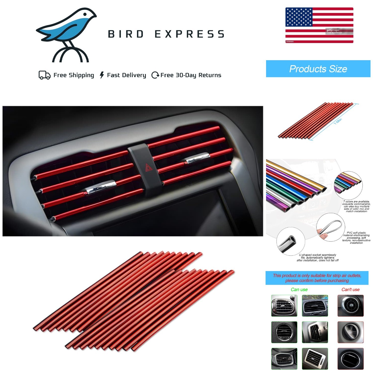 Car Air Vent Outlet Decoration Strips Set Waterproof Bendable Trim Interior A…