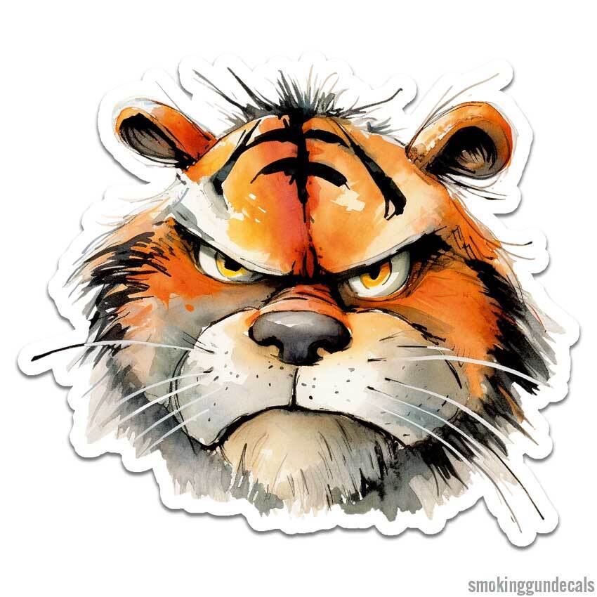 Angry Tiger, Vinyl Decal Sticker, Indoor Outdoor, 3 Sizes, #12296
