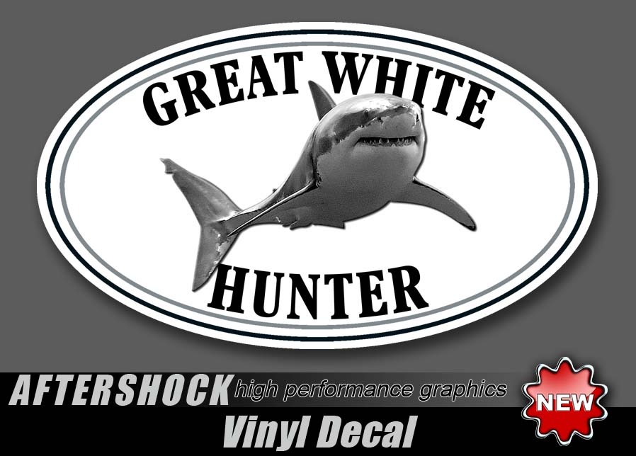 Great White Shark Fishing Sticker Fish Hunter Decal Jaws Ocean Beach Charter USA