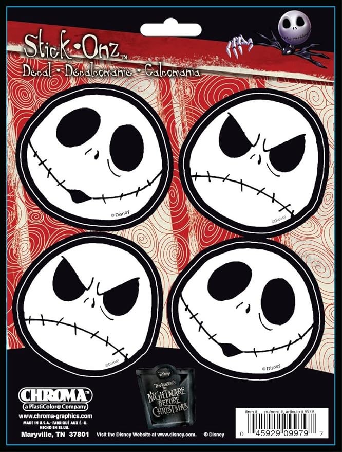 Licensed Disney NBC Jack Skellington Decal Sticker Auto Home Office Luggage 2pc